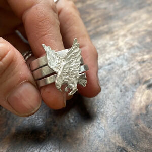 Sterling silver stack of 2 rings with an Eagle